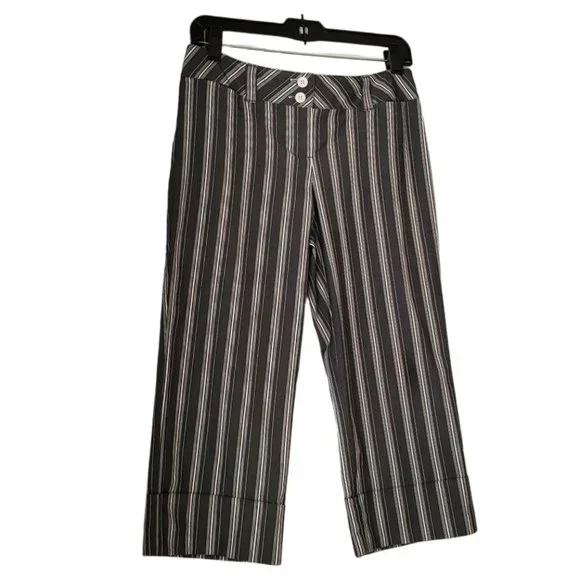 Ann Taylor Loft Striped Cuffed Crop Pants | Like New | 2P | Charcoal White - Picture 2 of 16
